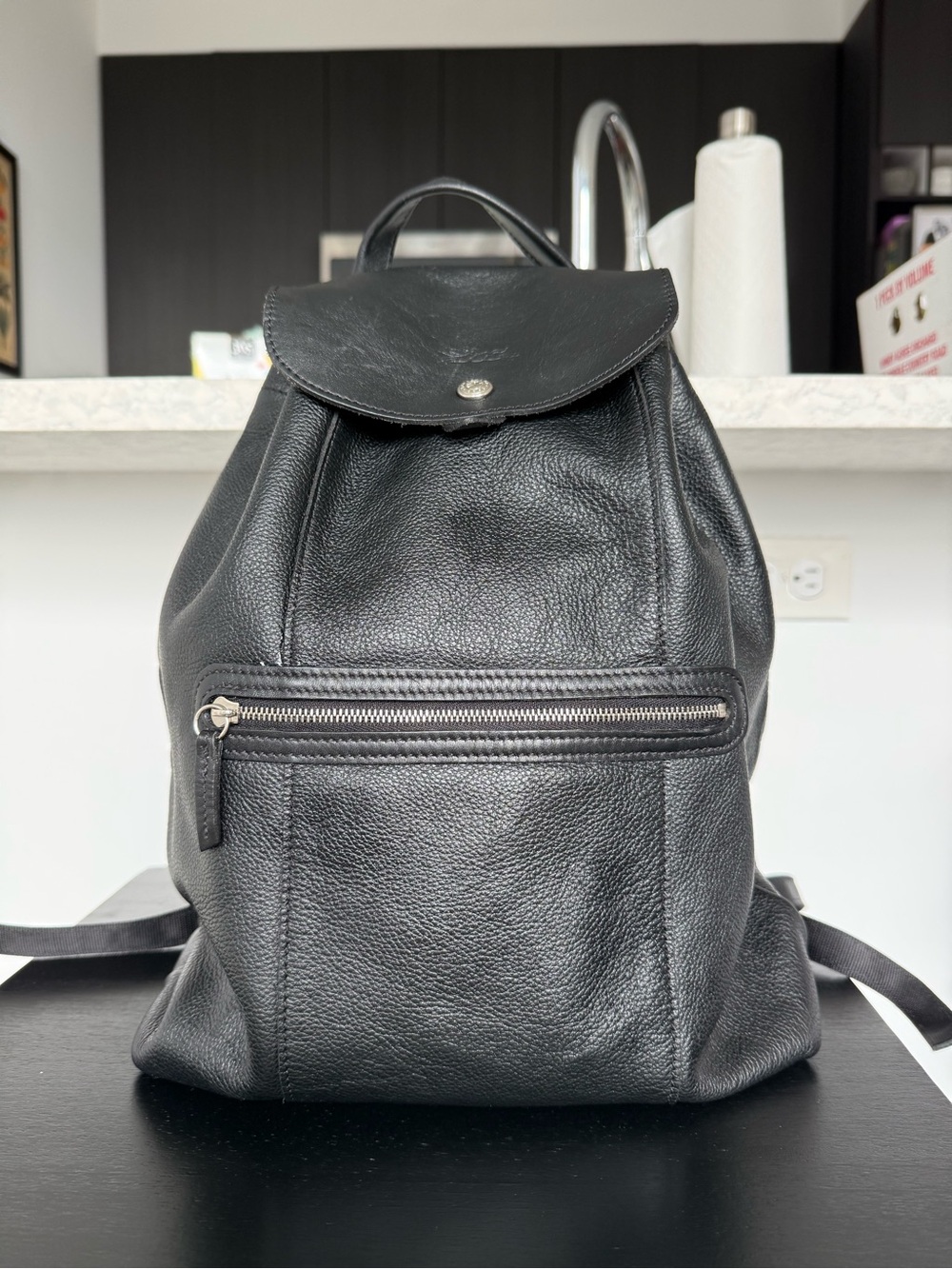 Longchamp Le Pliage Cuir Black Leather Backpack